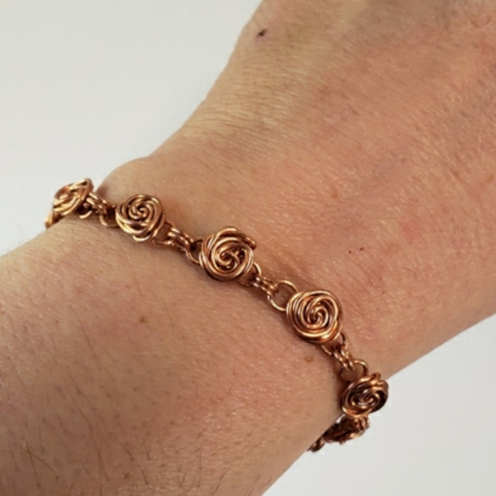 Rose Bracelet, Handcrafted Unique Copper Bracelet, Sterling Silver Available.